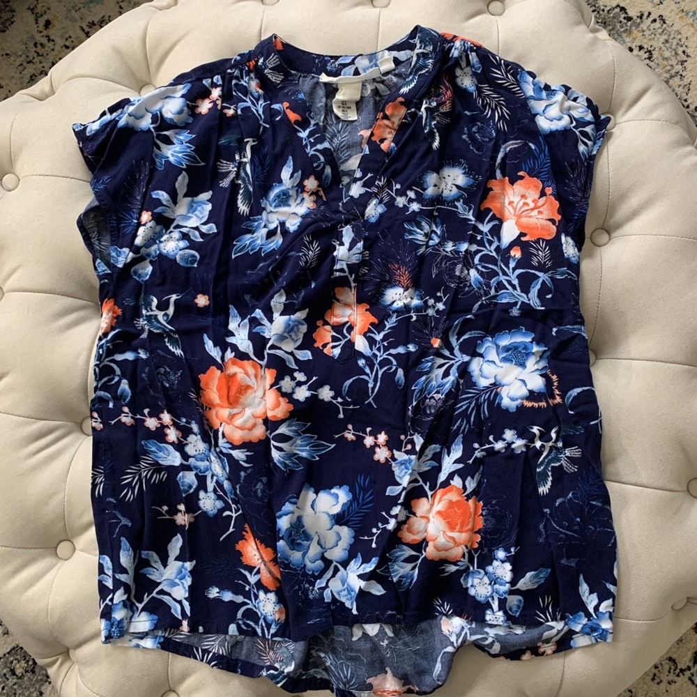 H&M Navy Blue Floral Blouse